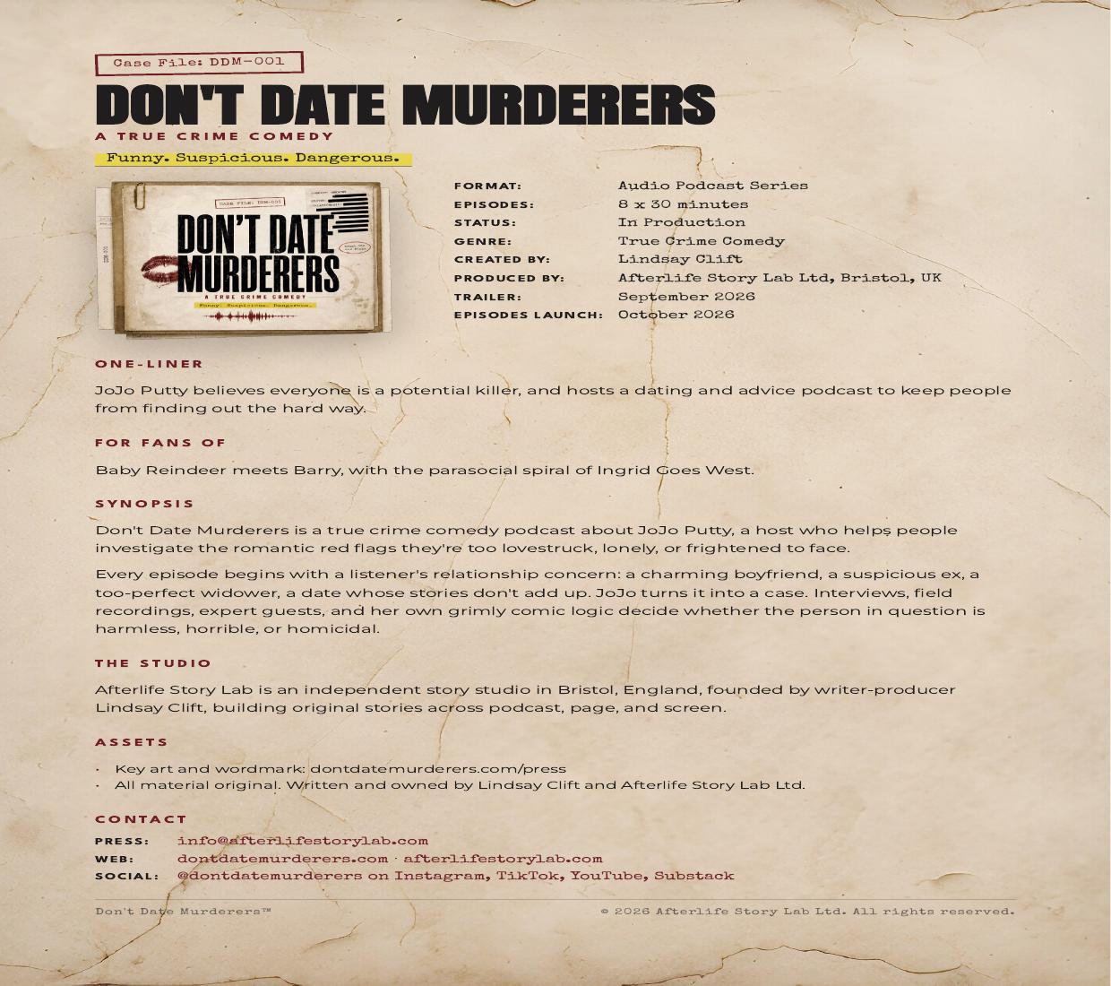 Don't Date Murderers press kit, first page